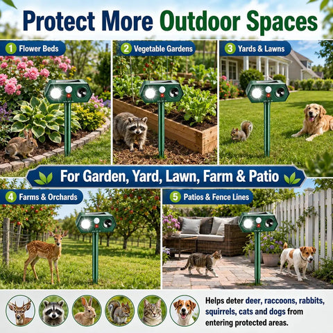 Two Gear Solar Ultrasonic Animal Deterrent With Motion Sensor Strobe Flash Yard Garden Deer Cat Rabbit Repeller For Plants And Vegetables Habituation Proof 2026 Upgrade in garden