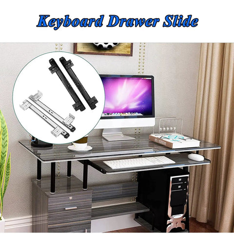 Heavy Duty Metal Ball Bearing Drawer Slides With Whisper Quiet Operation For Keyboard Trays And Cabinet Drawers, black and silver pair on office desk