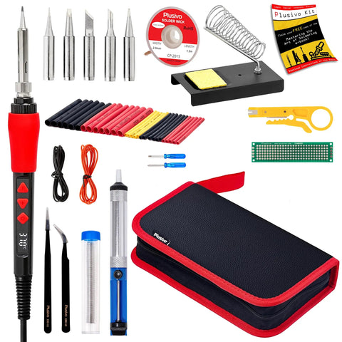 60W Digital Soldering Iron Kit With LED Display 21 In 1 Fast Heating 5 Replaceable Tips Solder Wire Stand Desoldering Pump Set