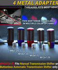 Hot Red Carbon Fiber Shift Knob with Weighted Feel and 4 Metal Threaded Adapters for Manual and Buttonless Automatic Transmissions