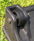 Close-up of wheel on Compost Wizard Jr 7 Cu Ft Outdoor Garden Compost Bin With Wheels And Handles BPA Free Polyethylene