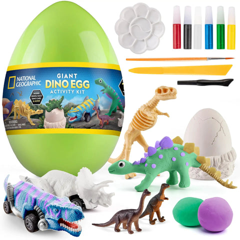 Dinosaur Egg Activity Kit With Fifteen Plus Dino Crafts Paint And Race Pull Back Cars Clay Dino Models Dig Brick Stickers