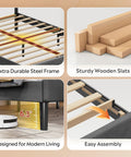 Queen Velvet Upholstered Bed Frame With Tufted Headboard And Reinforced Wood Slats Heavy Duty 1500 Lbs Support showcasing sturdy slats and steel frame.