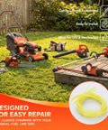 Dope Four Size Fuel Line Hose Kit for 2 Cycle Small Engines with equipment like lawn mower and chainsaw in yard