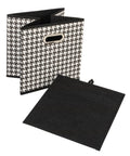 6-Pack Foldable Fabric Storage Bins featuring Fresh Houndstooth Pattern Reinforced Sides showing black and white houndstooth design and folded bin.