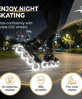 LazerWheelz Light Up Inline Skate Wheels for Indoor and Outdoor Use 80mm 88A White LED Replacement Wheels Set of 8 glow at night.