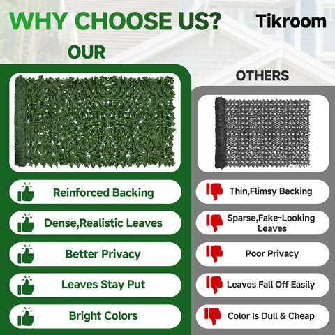 Comparison of artificial ivy fence privacy screen 120x40 inches UV resistant dense faux greenery with competitor product