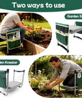 Heavy Duty Garden Kneeler And Seat With 11.5 Inch Wide Pad, Foldable Stool With Dual Tool Bags in use for gardening