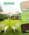 Heavy Duty Beach Umbrella Sand Anchor And Metal Stand For Outdoor Yard Garden, shown on grass with soft ground and sand.