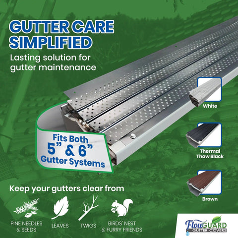 Slip Under Shingle Gutter Guard System For DIY Install Universal 5 Inch And 6 Inch Aluminum Gutter Covers 102 Feet Matte Finish Rustproof USA Made Gutter Protection With Durable Under Shingle Design