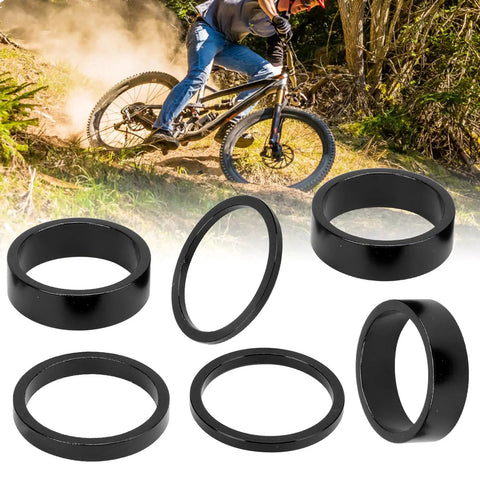 Six Piece Aluminum Bike Headset Spacer Set With 2mm 3mm 5mm And 10mm Heights For Twenty Eight Point Six Millimeter Forks One And One Eighth Inch Stems Black For A Dope Dialed In Handlebar Fit On Mountain And Road Bikes