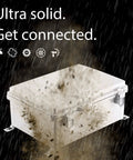 IP67 Weatherproof Junction Box Plastic Enclosure for outdoor electrical projects with hinged gray cover in rain and dust