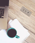 Radiant Furniture Power Center with USB and Recessed Power Strip 2 Outlets Type A USB 6 Foot Cord Nickel Finish in desk