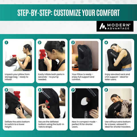 Inflatable Travel Pillow For Airplanes With Adjustable Bottom Support And Chin Lift, Real Neck Pain Relief For Flights
