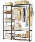Sturdy Clothes Organizer And Storage Closet Rack With Hanging Rod And Four Shelves For Tops Coats Dresses And Accessories Space Saving Wardrobe Armoire For Home Organization And Easy Decluttering