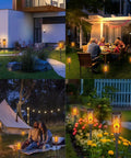 Super Cool Solar Torch Lights Outdoor Six Pack With Realistic Dancing Flickering Flames installed in garden and patio settings