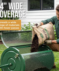 Compost Spreader With 24 Inch Wide Drum For Even Coverage Of Compost Soil Sand Manure And Mulch Perfect For Yard Work And Home Lawn Care Heavy Duty Steel Frame Spreader With Adjustable Handle For Topdressing And Peat Moss in use on lawn