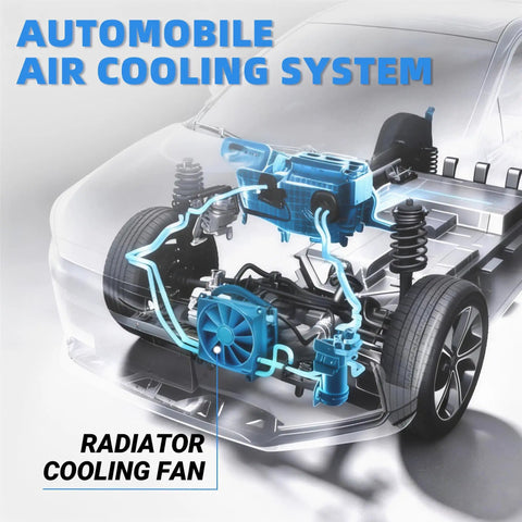 Illustration of automobile air cooling system highlighting radiator cooling fan assembly and components for VW vehicles.