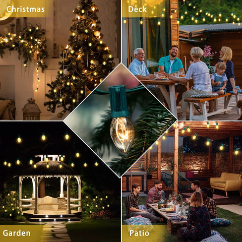 Clear C9 Christmas String Lights 50Ft On Green Wire With 54 Bulbs For Outdoor Patio Roofline Indoor Garden Party Holiday Decor