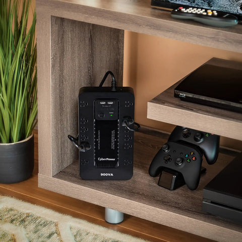 Ultimate Standby UPS System For Home Office And Gaming, A Go To 900VA 500W Backup Power With 12 Outlets, Surge Protected And 2 USB Charging Ports, Compact Black, Simulated Sine Wave For Computers Routers Consoles
