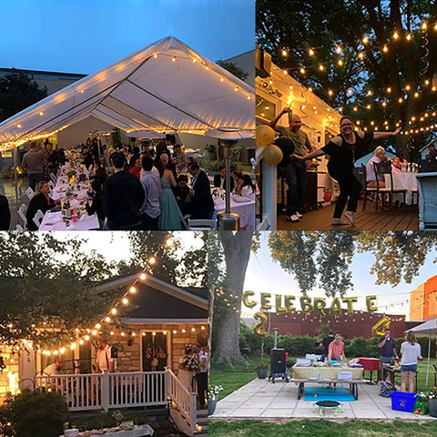 Outdoor Patio String Lights 150ft LED G40 Bulbs With 75 Plus 2 Spare, Waterproof Shatterproof Party Decor in various settings