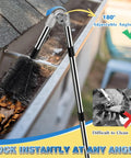 13 Foot Reach Gutter Cleaning Tool With No Ladder Needed Adjustable Pole 180 Degree Pivot Head Replaceable Brush And Shovel For Leaves Debris Removal Effortless Cleanup in use
