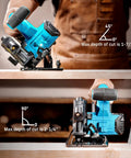 Heavy Duty 6-1/2 Inch Cordless Circular Saw Featuring Twin 21V 8000 Mah Battery Set And Rapid Charger Kit in use with cutting depth indications.