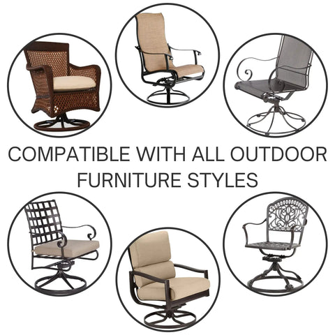 Upgrade Your Patio Game With Solid Rocker Spring Plates For Swivel Rocking Chairs Smooth Gliding Outdoor Furniture Repair Replacement Hardware 2 5 X 5 Inch Heavy Duty Build 2 Pack displayed on various outdoor chairs.