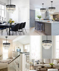 Black Finish 3-Tier Crystal Chandelier Showstopper Lighting Fixture With Real K9 Crystals in dining, kitchen, stairway, living areas