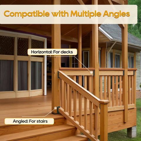 Installed Heavy Duty Dope Deck Railing Bracket Connectors For 2X4 Wood Posts Actual 1.5 By 3.5 Inches Black Nylon Handrail Connectors Hardware For Fence Balcony And Stair Railings on deck and stair