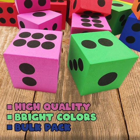 Colorful Foam Dice Set Pack Of 24 Large 1.5 Inch Cubes In Six Bright Colors For Kid Friendly Math Games Classroom Activities And Family Game Night Soft Quiet Play For Little Hands Great Gift For Kids