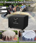 UV-resistant cover on a square fire pit on a patio showing 32 Inch Square Fire Pit Cover Heavy Duty Fabric Waterproof All Weather Outdoor Shield For Square Fire Pits And Tables Fits 28 To 32 Inch Pits Gas Pit Cover 24 Inch High