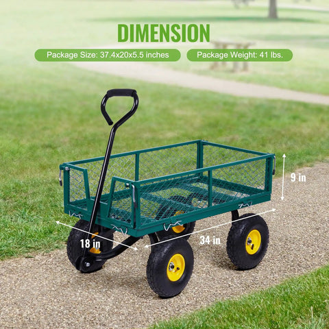 Heavy Duty Garden Cart 400 Lb Utility Wagon With Removable Mesh Sides And Flatbed Conversion on path