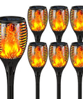 Image of 7 Pack Solar Torch Lights With Flickering Flame For Realistic Look, Large Size Garden Decor For Pathway Patio And Yard Vibes.