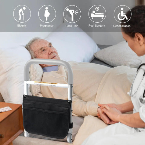 Bed Assist Rail For Seniors, Adjustable With Foam Padded Handle, Non Slip Under Mattress Base, Fixing Strap, Portable Bed Cane