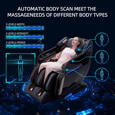 Person in 57-Inch SL-Track 4D Massage Chair With Full Body Zero Gravity Recliner Shiatsu Heat AI Voice Control Foot Roller