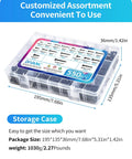 Top Tier 550 Piece Tough As Nails Black 304 Stainless Steel Wood Screw Assortment Kit in clear storage case with dimensions.