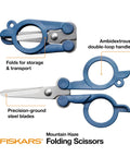 Travel Folding Scissors For Crafting And Quick Snips TSA Compliant Compact Portable With Stainless Steel Blades Mountain Haze