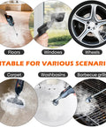 Heavy Duty Portable Handheld Steam Cleaner For Home And Auto Fast Fifteen Second Heat Up With Massive Water Tank And Sixteen Versatile Tips in action on floors, windows, wheels, carpets, washbasins, and barbecue grills.