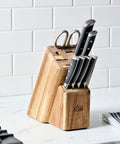 Heavy Duty Kitchen Shears 8 Inch German Stainless Steel Poultry Scissors in a wooden knife block