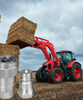 Two silver 1/2 in hydraulic quick-connect tractor couplers with dust caps, ISO 5675