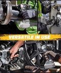 Badass Brushless Cordless Impact Wrench Built With A Heavy Half Inch Drive To Hand Out Hella 1000 Ft Lbs Of Knockout Torque Alongside Bright LED lighting and Smooth 2100 RPM Speed Ready To Crush Any Garage Task As Bare Tool Only in various garage tasks.