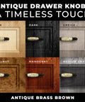 Set Of 10 Straight Up Killer Brown Marble Ceramic Drawer Pulls With Durable Antique Brass End Caps Premium Cabinet Handles For Kitchen Cupboards And Home Dressers Exact 3 3/4 Inch Hole Centers showcased on various cabinet colors.