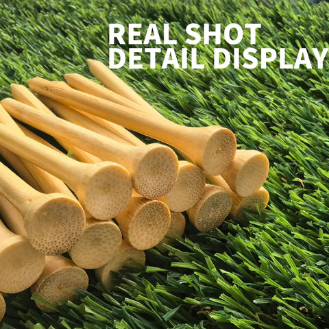 Close-up of Personalized Bamboo Golf Tees Set from 100 to 1000 pieces, detailed view on grass