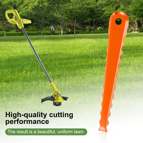 Replacement Blades For Ryobi 3 In 1 Fixed String Trimmer Head AC053N1FH shown in garden, serrated blade close-up