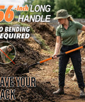Woman using Beastly Heavy Duty Steel Digging Shovel with Fiberglass Handle, 56 Inch Long, Large Blade, Rust Resistant Coating for Tough Outdoor Dirt Work, Great for Gardening, Landscaping and Construction