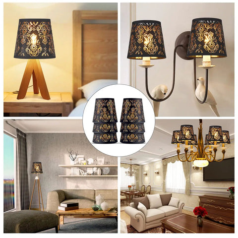 Crystal Chandelier Shade Set Clip On Mini Lamp Shade Black Textured Cloth With Flame Retardant PVC Lining in various settings