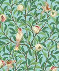 Hassle Free Peel And Stick Wallpaper Featuring Vintage Botanical Bird Graphics And Teal Green Pomegranate Vibes For Smooth Cabinet Wraps And Prepasted Removable Vinyl Rolls, detailed bird and pomegranate design on teal background.