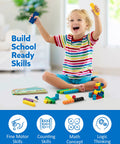 Child playing with Hands On Math Manipulatives Kit For Kids Ages 3 To 8 With 100 Colorful Counting Cubes and activity cards.