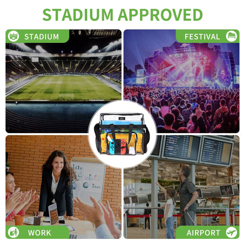 Go To Clear Stadium Bag For Work And Gym with stadium, festival, work, airport scenes, 12x5.5x12 in, black
